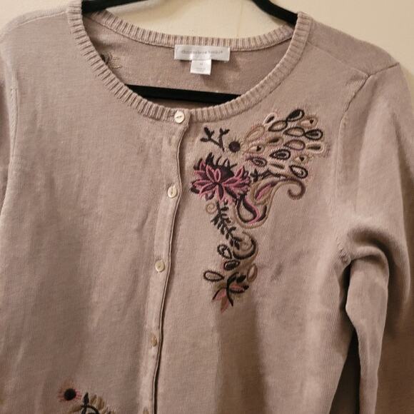 Vtg Floral Embroidered Women's Cadigan Sweater Tan & Pink Size M Ppreppy Boho - Picture 10 of 10